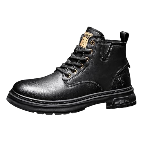 Work Boots for Men Leather Non Slip Industrial & Construction Boots Thick Soled Classic Fashionable Lace Up Ankle Boots (7.5) Black