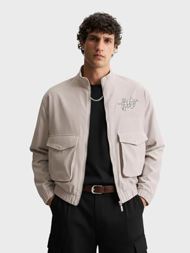Image of The Indian Garage Co Men Relaxed Fit Long Sleeves Cutaway Collar Graphic Jacket