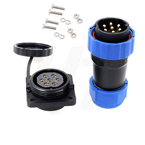 HangTon HE29 7 Pin Connector Industrial Marine Power Plastic Aviation Waterproof IP68 Outdoor Wire Plug Panel Mount Socket (7 pin 25A 380V)