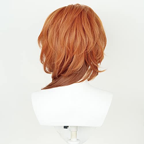 Image of Half and Half Long Curly Orange Brown Anime Cosplay Wig with Bangs Gradient Brown Wave Wigs Synthetic Hair for Women Men Halloween Costume