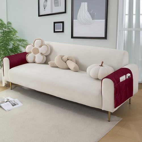 Image of Amazon Basics - Velvet Quilted Sofa Armrest - Set of 2 | Multi-Layered Fabric | 70cm x 70cm | 350 GSM | Color - Maroon