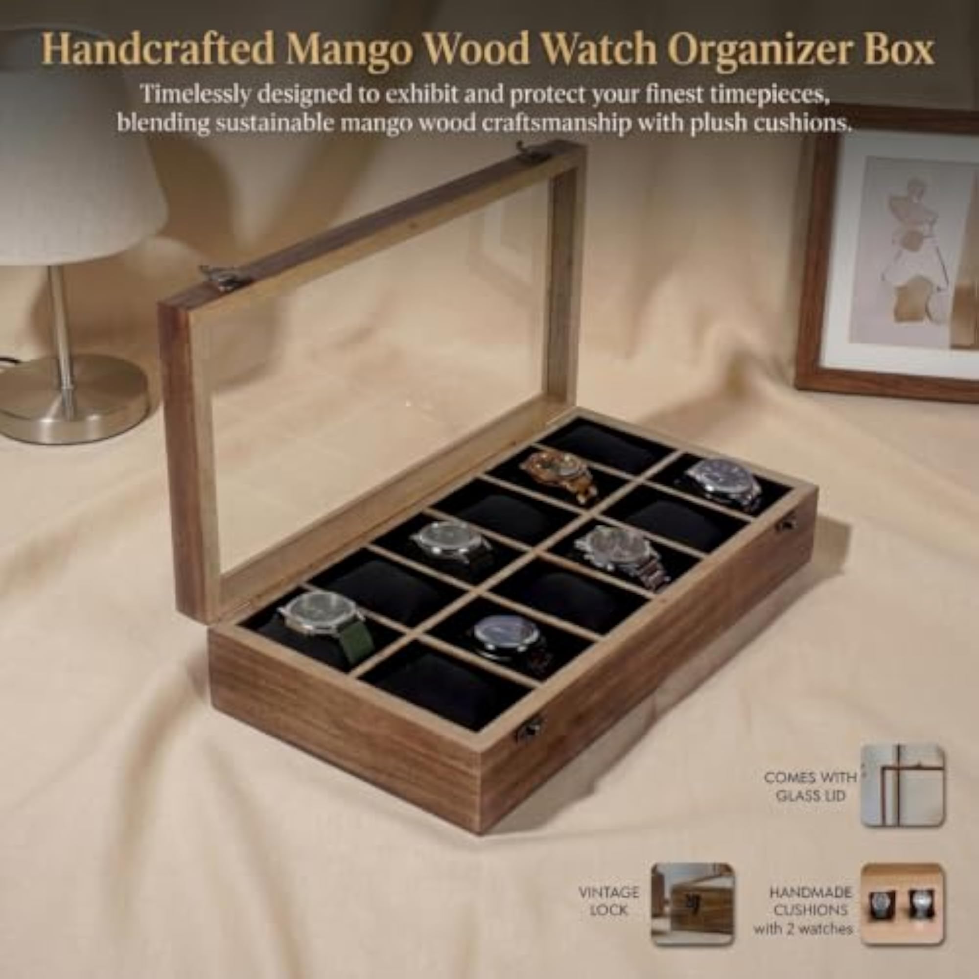 Vintage Wooden Watch Box for Men, Elegant Storage