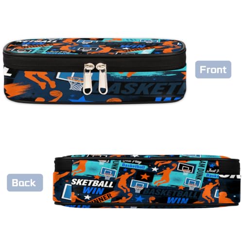 Image of Pardick Basketball Graffiti Big Capacity Pencil Case Pencil Pouch with Zipper, Pen Marker Stationery Bag Art Supply Storage Organizer Box Portable Stationery Storage Bag Pen Holder for Boys Girls