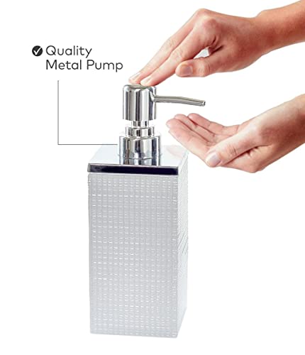 Creative Scents White Bathroom Accessories Set - 4 Piece Bathroom Set With Silver Base - Decorative Bathroom Accessory Set Includes: Soap Dispenser, Toothbrush Holder, Soap Dish And Tumbler (Estella) #TOP2