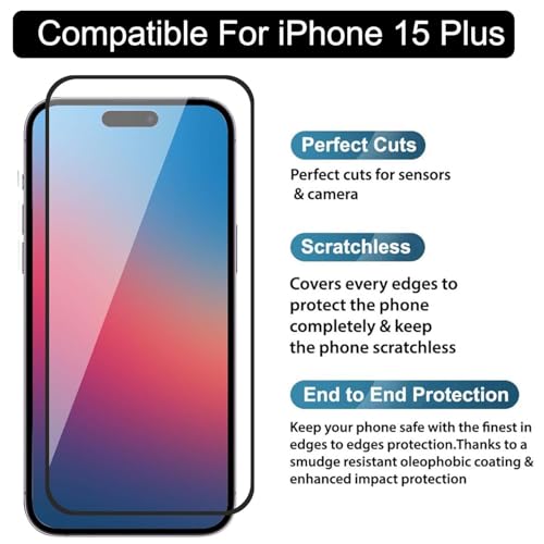 Image of Premium Tempered Glass Screen Protector with Camera Lens Protector for iPhone 15 Plus - [2-Pack] Ultra-Clear, Anti-Scratch, Easy Installation