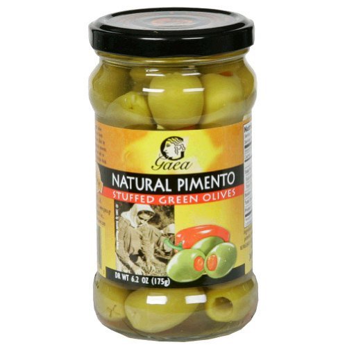 Gaea Natural Pimento Stuffed Olives, 6.2-Ounce Glass (Pack of 4)