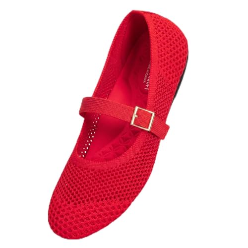 Image of Frank Mully Women's Mary Jane Flats Comfortable Dressy Ballet Flats Casual Round Toe Slip On Washable Knitted Fabric Office Work Woman Shoes