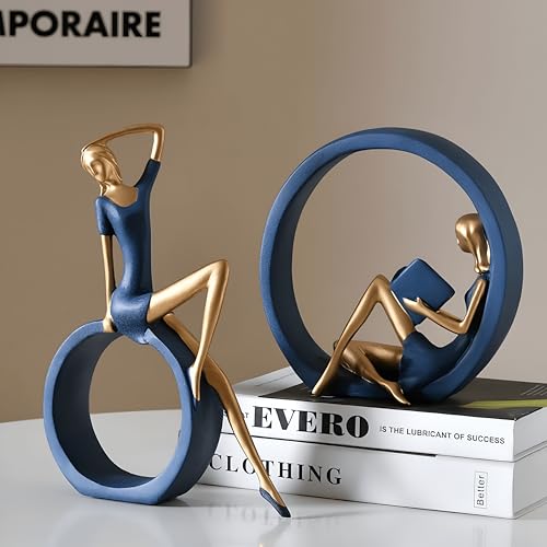 Image of NOSCOMP Reading & Dancing Girl Statuettes Set of 2 - Resin Figurines for Home Decor, Living Room, Study, Art Display - Sitting & Reading Posture - Modern Yoga Decoration, Unique Gift for Art Lovers