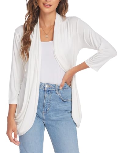 Image of DEESHA Women Casual Lightweight Cardigan 3 /4 Sleeve Draped Open Front Soft Cardigans with Pockets
