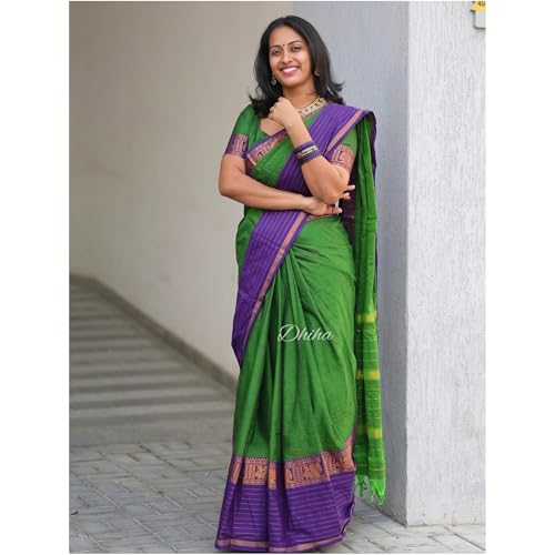 Image of Narayanpet Pure Cotton Avani Border Saree for Women with Running Blouse | Tassels | Traditional Woven Solid Design | Handloom Weave