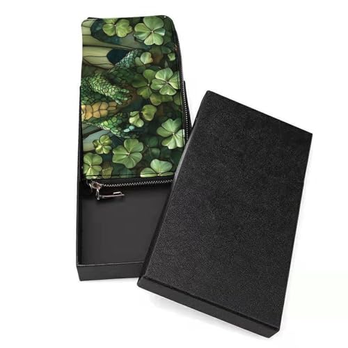 Green Dragon with Four Clovers Stained Glass PU Leather Clutch Long Bifold Wallet, Coin Purse Credit Pass Case, Durable Card-Holder Money Storage for Women Men3