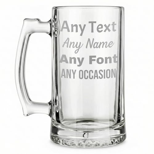 EKAM Personalised Engraved Glass Beer Mug - Personalise with Any Message for Any Occasion Laser Engraved Dishwasher Safe 20oz/580ml Glass Beer Mug