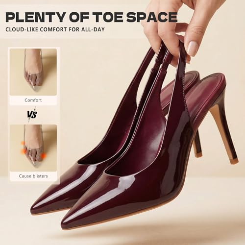 Image of heelchic Slingback Heels for Women Pointed Toe Stiletto Heel Closed Toe Pumps Slip on High Heels 2.95 inch Dress Pumps