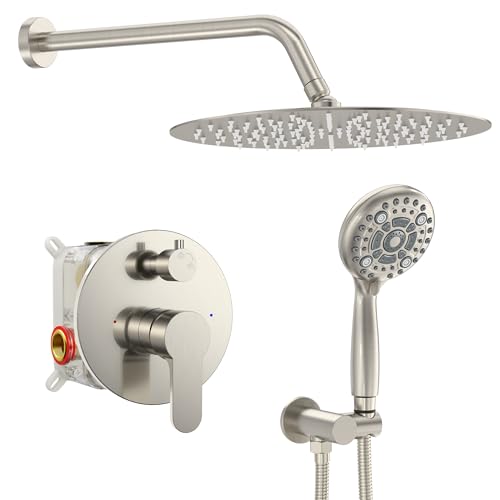 Image of SR SUN RISE Shower Faucet - 12 Inch Multifunctional High Pressure Shower Head System with Handheld Shower Head Fixtures - Valve Included - Brushed Nickel