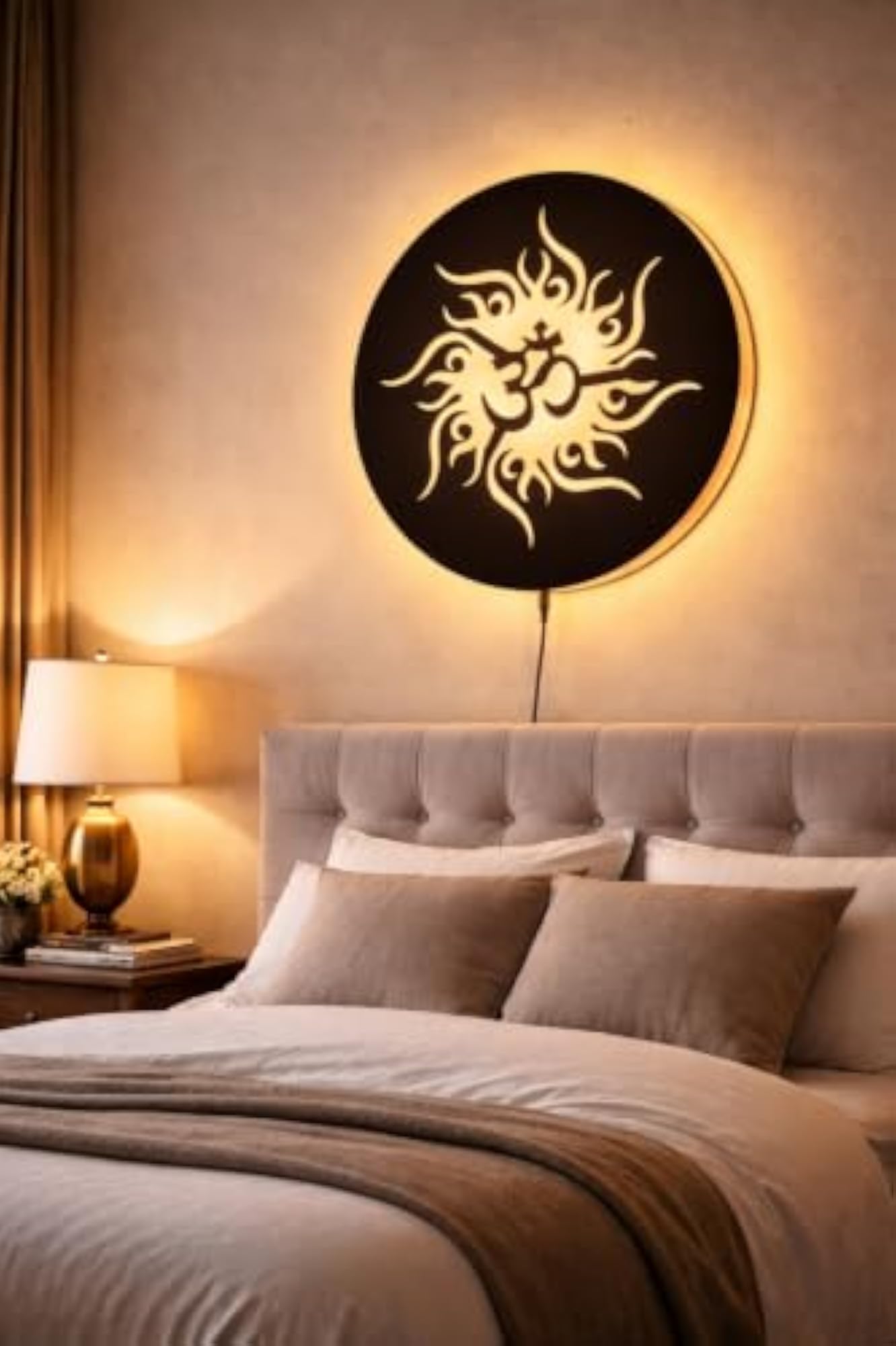 LED Backlit Om Symbol Wooden Wall Decor, 18 x 18 Inch