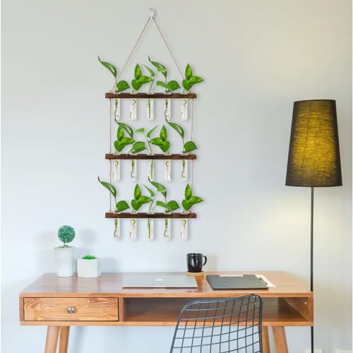 volumoon 3 Tiered Wall Hanging Test Tube Vase, 15 Tubes, Plant Terrarium with Wooden Stand - Image 4