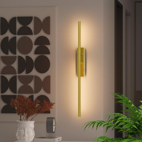 Coinmit Battery Operated Wall Sconces, 1 Pack USB Rechargeable Wall Lights, Dimmable Wireless Linear Wall Lamp Indoor for Living Room, Bedroom, Hallway, Gold