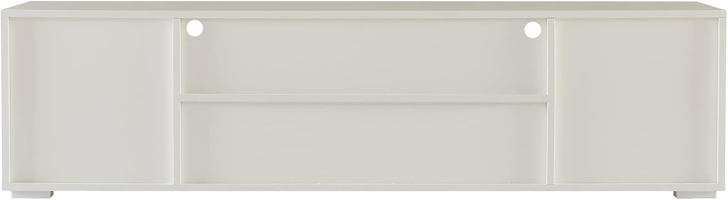 Knocbel 63in Modern LED TV Stand Television Console Table Storage Cabinet Entertainment Center with Open Media Compartments, 3 Doors and Cable Holes, 132lbs Weight Capacity (White an Gray)