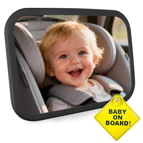 Plantureco Baby Car Mirror for Rear Facing Infant with Wide Crystal Clear View, Shatterproof, Adjustable, Safety and Stable, Crash Tested and Certified (Black)