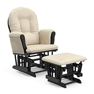 Storkcraft Premium Hoop Glider and Ottoman (Black Base, Beige Cushion) – Padded Cushions with Storage Pocket, Smooth…