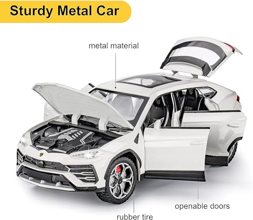 Image of Toy Cars for Boys Lambo Urus Car Toys for 3 4 5 6 7 8 Year Old Boy Metal Cars for Kids Diecast Model Cars with Light and Sound Birthday Gifts (White)