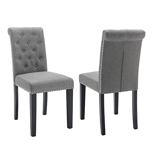 Westice Dining Chairs Set Of 2 Upholstered Fabric Kitchen Chairs Dining Room Side Chair With Nailhead Trim And Rubber Wood Legs Light Gray #TOP7