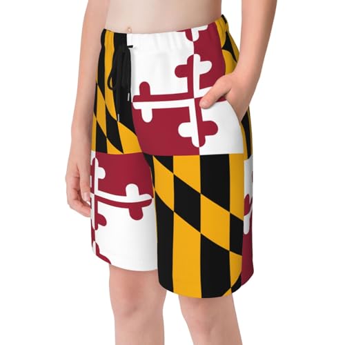 Maryland State Flag Youth Beach Pants, Soft and Breathable, with Drawstring Waist, Suitable for Sports and Leisure.4