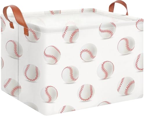 Image of CLOCOR Rectangular Storage Basket,Collapsible Fabric Storage Container,Gift Basket(Baseball)