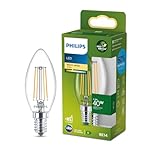 Philips Classic Ultra-efficient LED Bulb with Energy Efficiency Class A, E14 Base, Replaces 40W, Clear, Warm White Light, Candle Shape, Pack of 1