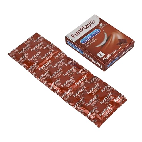 Image of FunPlay Ultra Thin Chocolate Flavoured Condoms - 3 Pcs | Premium Latex for Men | Ultra Sensitive Feel | Discreet & Safe Protection | Smooth Lubricated Flavoured Condoms