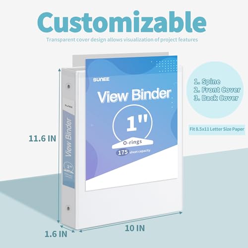 SUNEE 3 Ring Binder 1 Inch 12 Pack, Clear View Binder Three Ring PVC-Free (Fit 8.5x11 Inches) for School Binder or Office Binder Supplies, White Binder 2 41Weal3aAAL