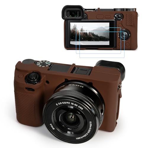 TYUANDOUER A6400 A6300 Camera Case & LCD Screen Protector Accessories Kit, Soft Silicone Case for Sony Alpha A6400 A6300 Digital Camera, Body Cover with Grip - Dark Brown