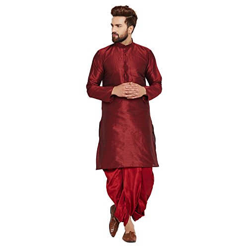 Image of SOJANYA (Since 1958 Men's Off-White and Gold Dupion Silk Dhoti Kurta Set