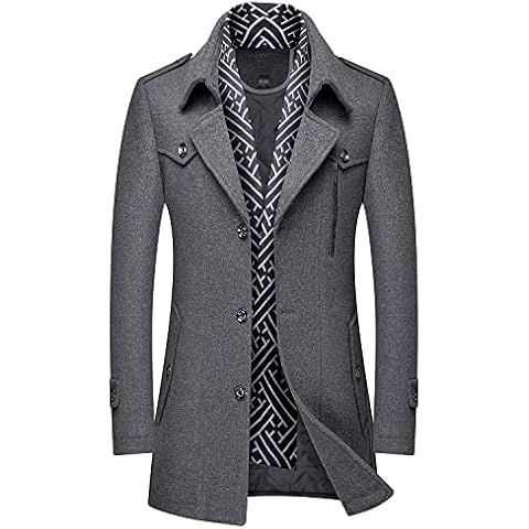 KTWOLEN Men's Wool Blend Coat Slim Fit Winter Trench Coat with Free Detachable Scarf Casual Quilted Jacket Peacoat Overcoat Cover