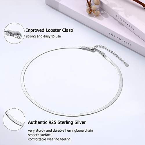 PROSTEEL 3mm/5mm Herringbone Choker Necklace for Women, 12.5"/15"/18", Stainless Steel/Sterling Silver Flat Snake Chain in Silver/Yellow Gold/Rose Gold/Black, Come with Box4