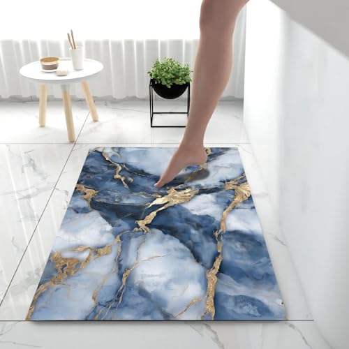 Tapis de Porte Rectangulaire Neige Glacée Bleu Gris 50x80 cm - 4