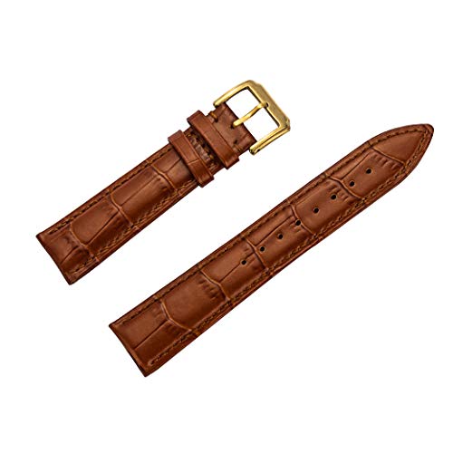 Leather Watch Band 2 Pieces Alligator Embossed Calfskin Strap Wrist Replacement Brown 19mm Gold Buckle