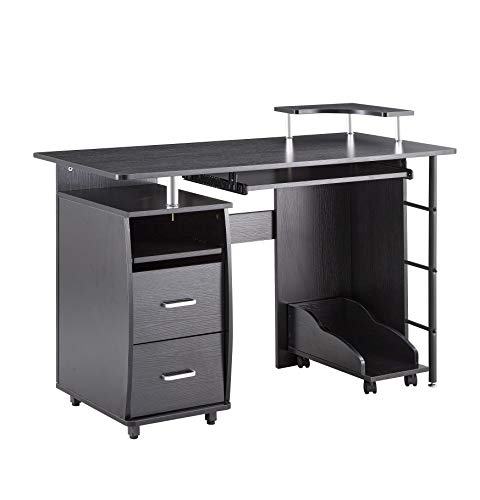 Merax 47" Computer Desk With Keyboard Tray And Drawers, Wood Computer Office Desk With Hutch, Computer Desk With Drawers For Home Office(Black) #TOP18