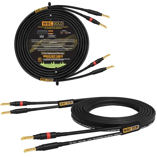 WORLDS BEST CABLES 8 Foot WBC-GOLD-LOCAP-SPKR-12 AWG - Low-Capacitance - Low-Inductance - High Purity OFC - Audiophile HiFi Speaker Cable Pair with Eminence Gold Banana Plugs by WORLDS BEST CABLES - Used condition - US$34.75