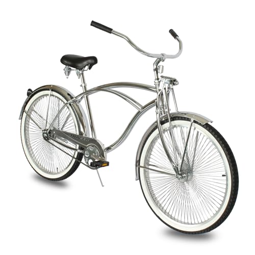 Tracer Cheetah 26-in Retro Beach Cruiser for Adults, Female/Male Style Stretch Cruiser Bike, Single Speed,High Rise Handlebar-Chrome