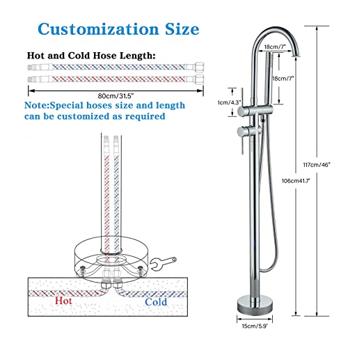 Yagatap Freestanding Bathtub Faucet Floor Mount Tub Filler Chrome High Flow Shower Faucets With Handheld Shower Mixer Taps Swivel Spout… #TOP6