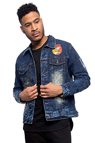 Men's Applique Tiger Patch Originals Acid Wash Denim Jean Jacket 20121-S5197 - Dark Vintage - Small - F12F Men's Applique Tiger Patch Originals Acid Wash Denim Jean Jacket 20121-S5197 - Dark Vintage - Small - F12F