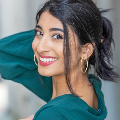 Elegant 14K Gold Hoop Earrings for Women with Dual Diamond Accents - Large 40mm Gold Hoops for Sensitive Ears - Image 2