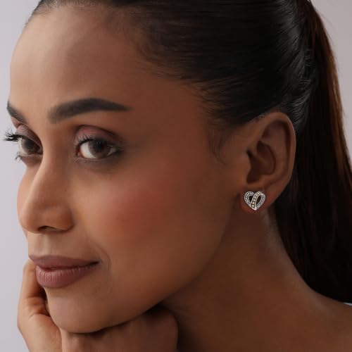 Image of TRUESILVER ACPL 925 Sterling Silver BIS Hallmarked Stud Earrings for Women & Girls |Sparkling Stone Embellished Elegant Design | Lightweight Daily Wear Jewellery | Gift for Women