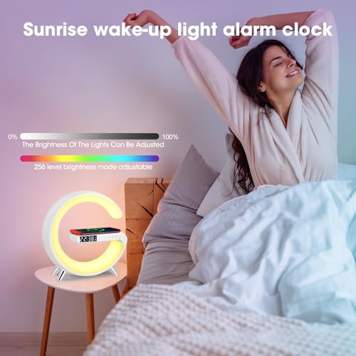 Jalann Smart Lamp Bluetooth Speaker with Wireless Charger, Dimmable Night Light G Speaker Lamp, App Control - Image 2