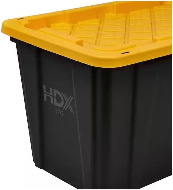 57 Gal. Tough Storage Tote in Black with Yellow Lid