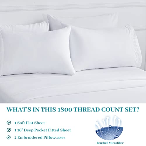 Hcora King Size Sheets Set - Hotel Luxury 90Gsm Brushed Microfiber Bedding Sheets & Pillowcases - Extra Soft Breathable Cooling Bed Sheets - 16" Deep Pocket, And Shrinkage - 4 Pc (King, White) #TOP7