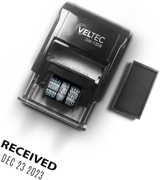 Miniatura 5 de Veltec Sello de fecha de goma autoentintado con frase y fecha (NEGRO, RECIBIDO)