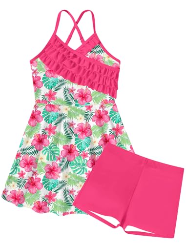 Girls Tankini Swimsuits Set Size 7-12Y Two Piece Bathing Suits with Shorts Adjustable Cross Strap Swimwear