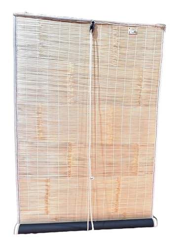 Image of BambooAura Natural Bamboo Roll-Up Window Shade Blind | Light Filtering Bamboo Chick Curtain | Eco-Friendly Sun Protection (4ft x 7ft - W x H) (Natural Beige With Dark Green Border, (4ft x10ft -W x H))